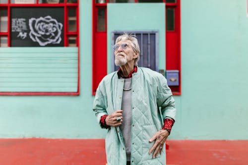 Elderly Man Wearing Sunglasses and Jacket 