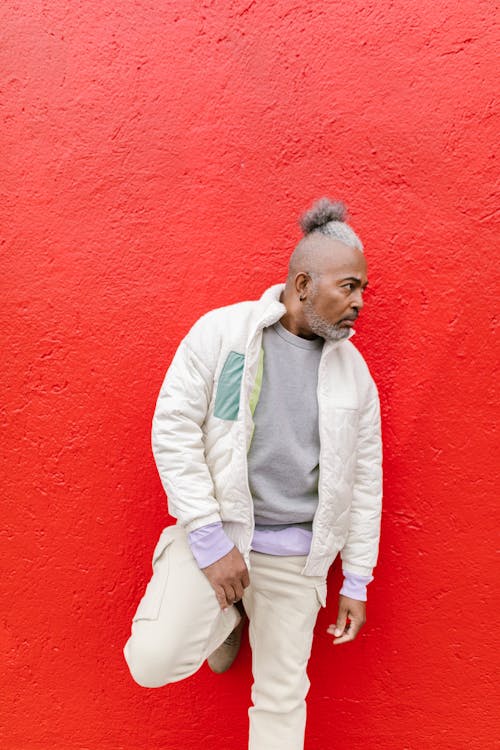 Portrait of Man on Red Background