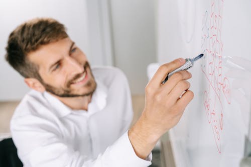 A Person Writing on a Whiteboard