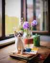 White and Brown Cat on Brown Wooden Table