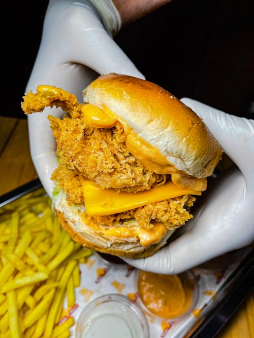 Person Holding Burger with Cheese