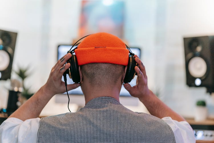 Back View Of A Person Wearing Headphones