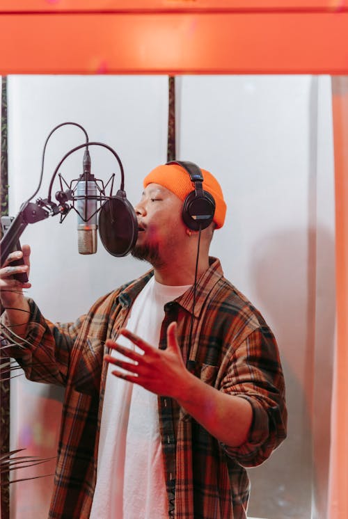 Male Vocalist Recording in a Studio