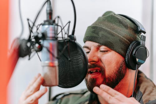 A Person using Condenser Microphone