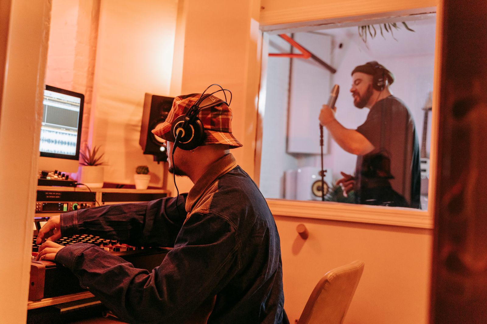 Independent recording artist working in a professional studio