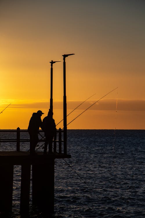 Silhouette of Man Fishing During Sunset · Free Stock Photo