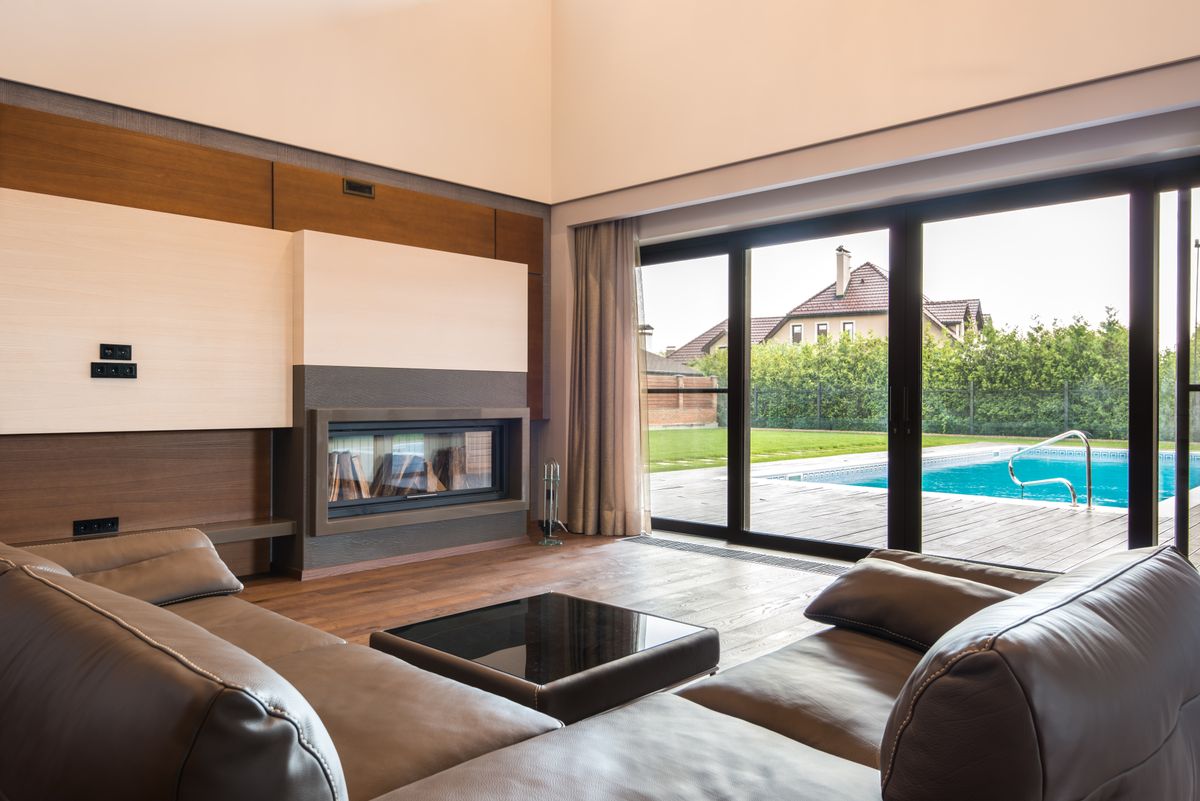 Living room looking out over a pool