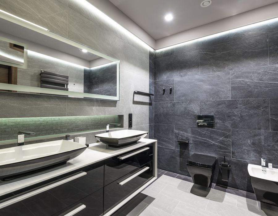 Layered bathroom lighting design Ladera Ranch