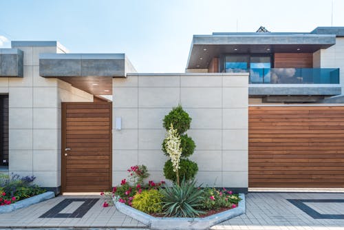 Frontage of a Residential House with Garden 