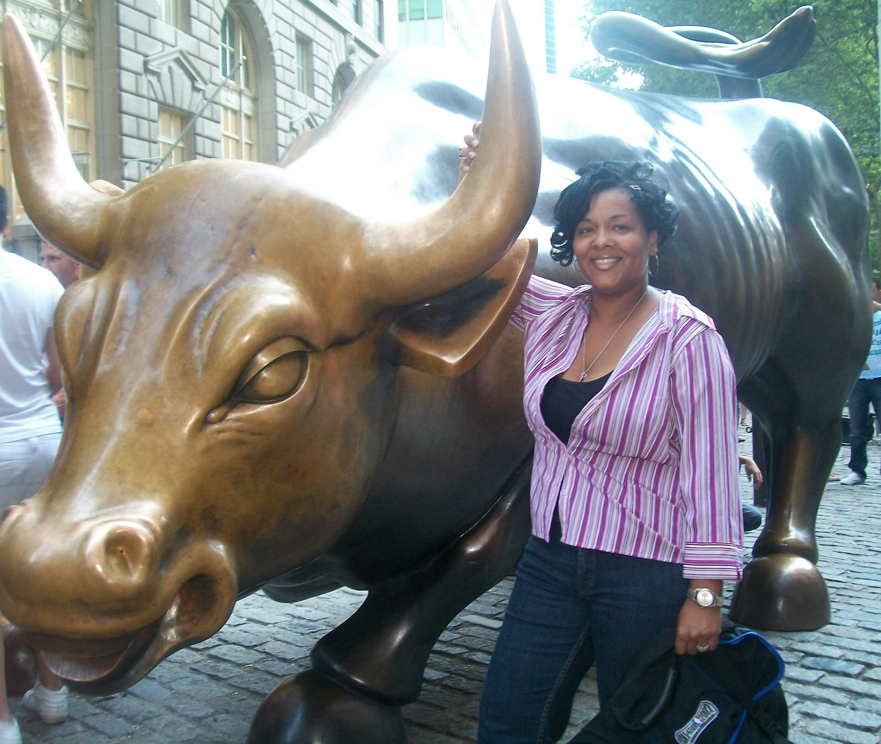 Free stock photo of Woman on Wall Street by Bull