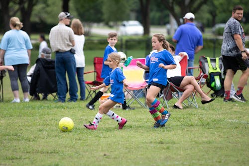 Free Girl in Blue Shirt Wearing Pink and White Polka Dots Socks Stock Photo