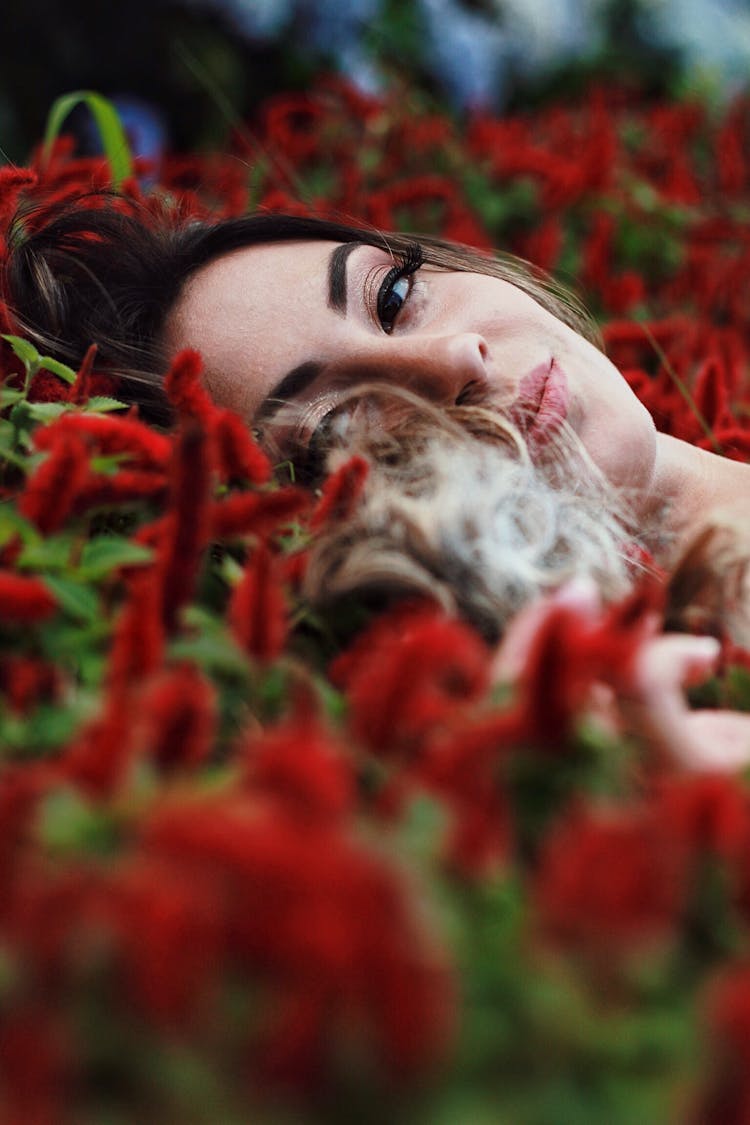 Photography Of A Woman Lying On Flowers