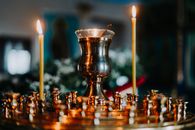 Lighted Candles on Brass Candle Holder