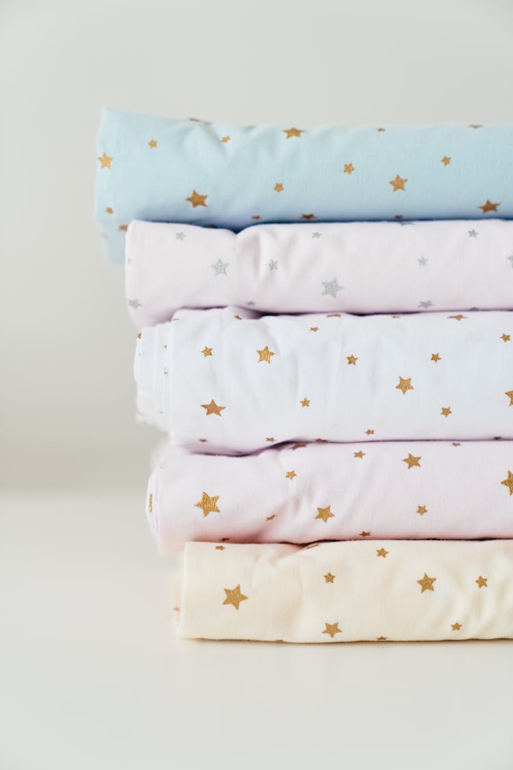 Pile Of Bright Fabrics With Star Pattern