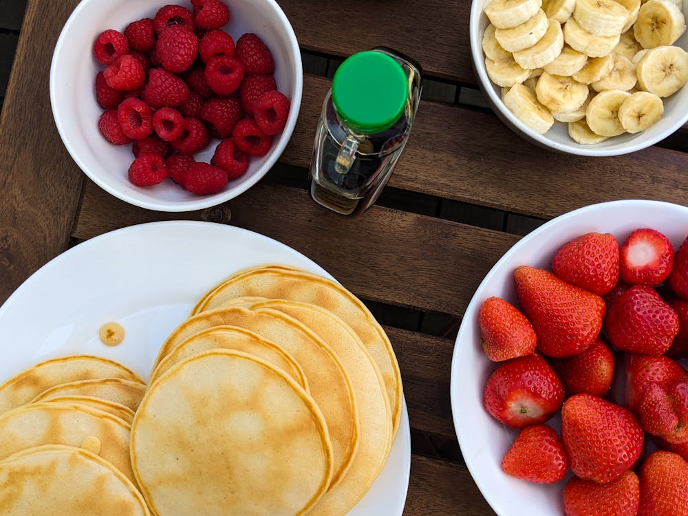 Pancakes and an Assortment of Fruits