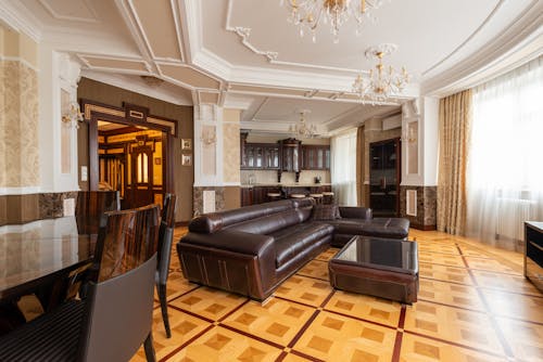 Black Leather Couch in the Living Room