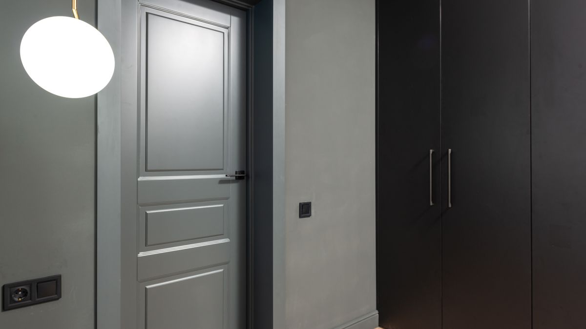 Porte grise dans un intérieur minimaliste moderne