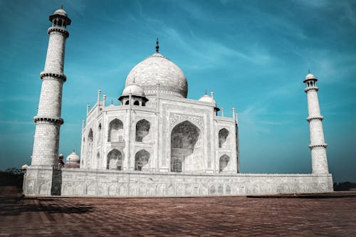 Low Angle Shot of Taj Mahal under Blue Sky