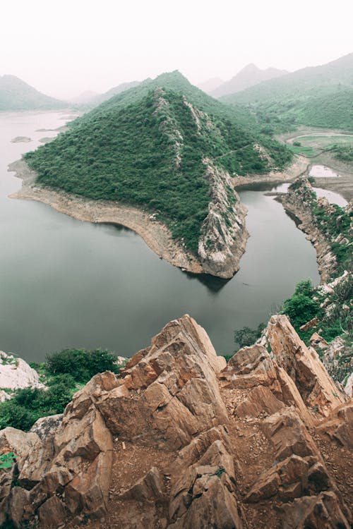 Aerial Photography of Lake and Mountains