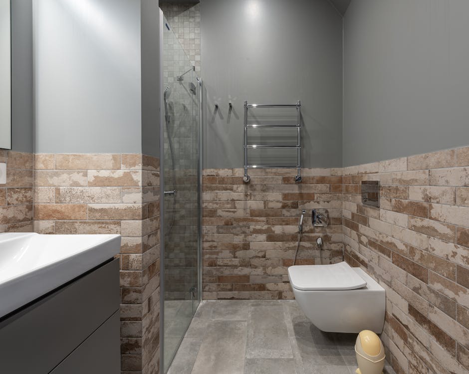 Modern Interior of a Brick Tile Bathroom