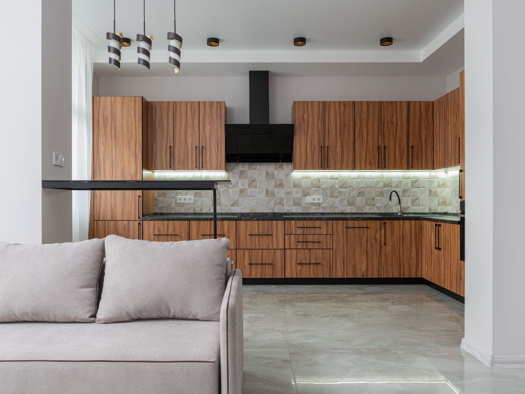 Kitchen Spraying in Kings Cross — surfaces prepped and cut in by hand