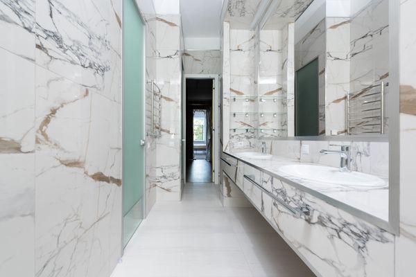 Modern bathroom with double vanity — representative demo image