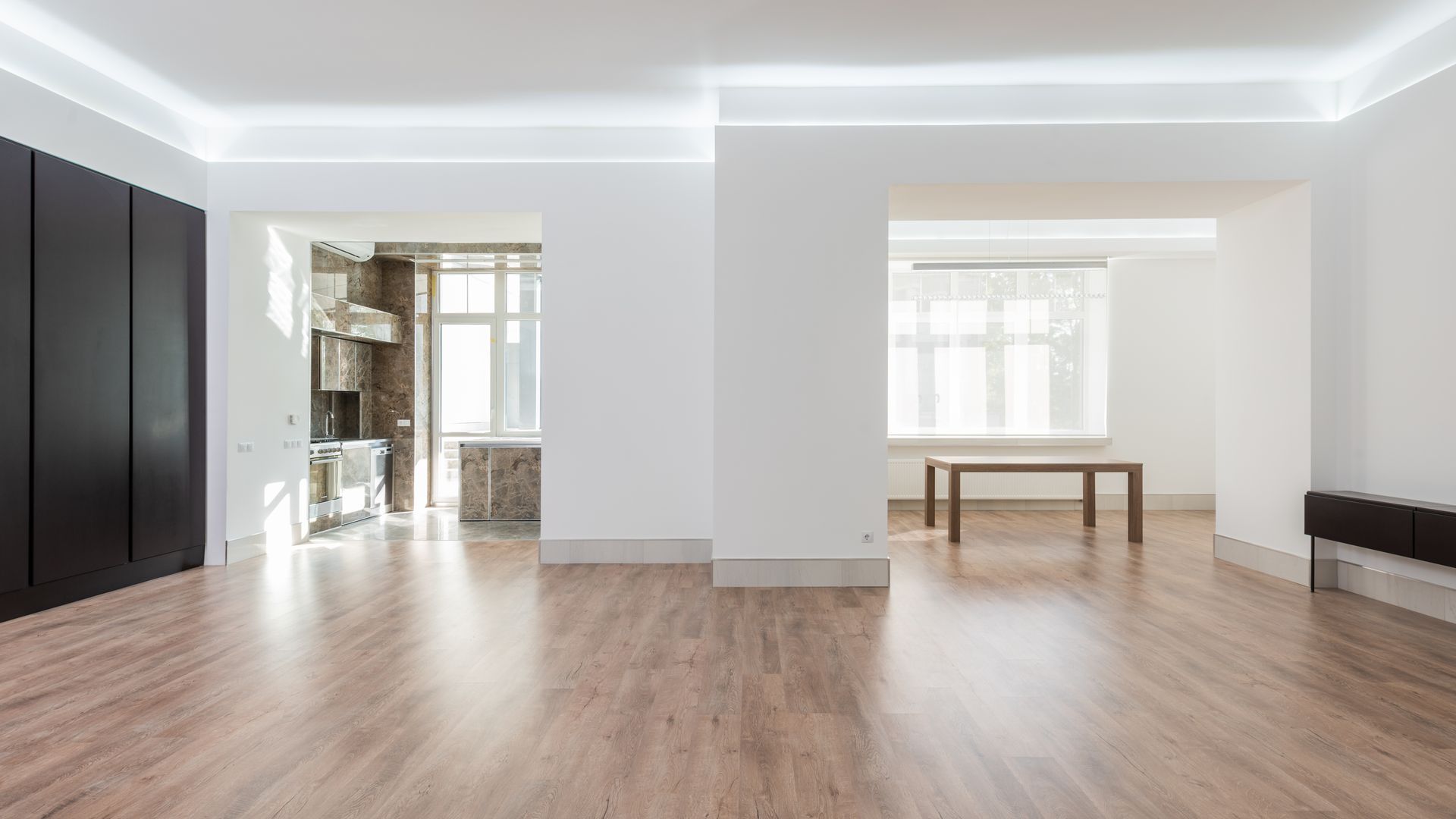 Bright, clean, empty room in a recently cleared Leeds property