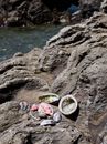White and Green Plastic Bucket on Brown Rock