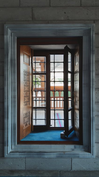 Terrace Glass Window with Wooden Door 