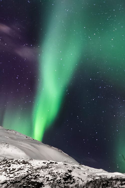 View of Aurora Borealis Against Snow Covered Mountain