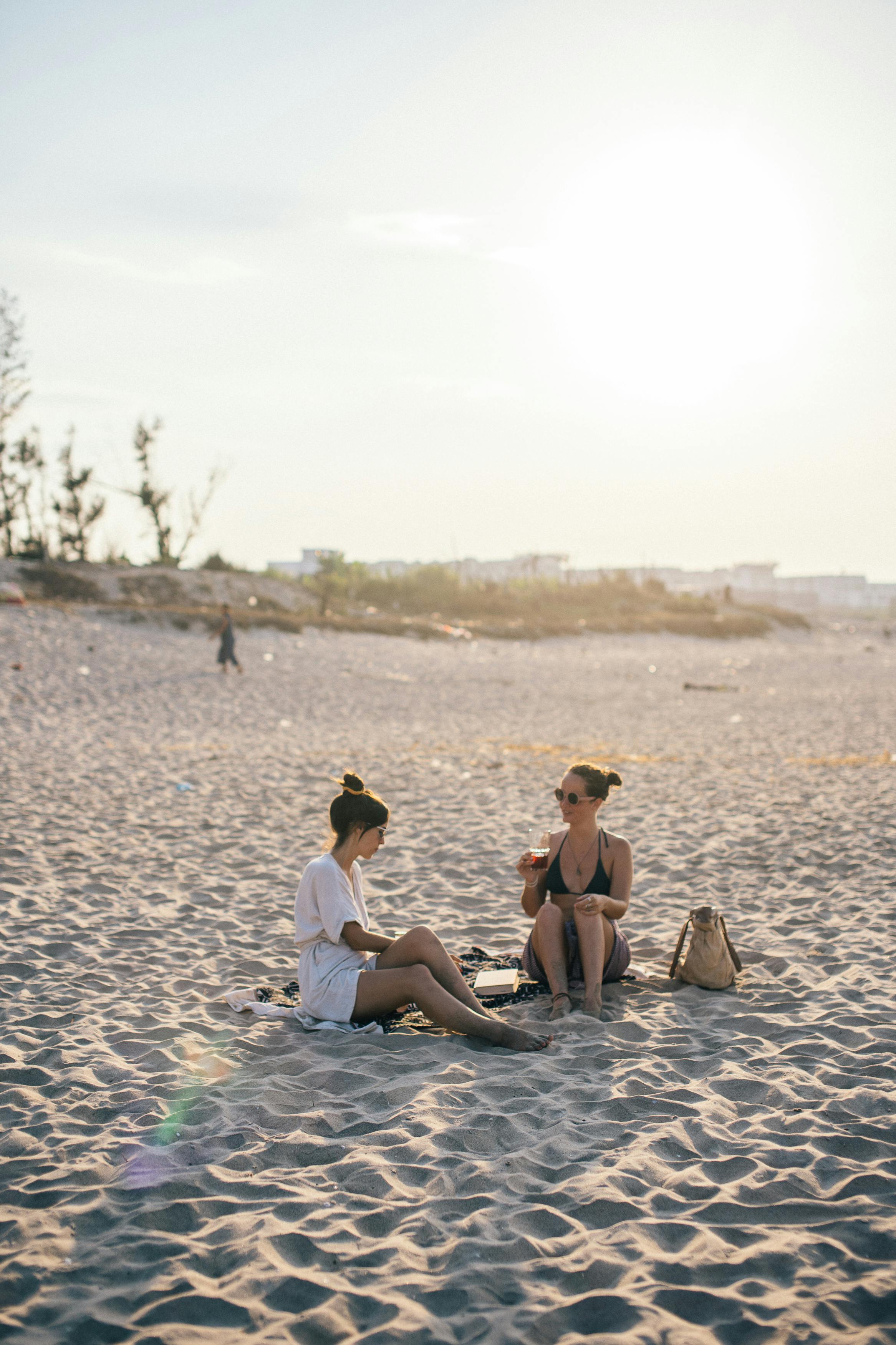 friends in a picnic at a beach