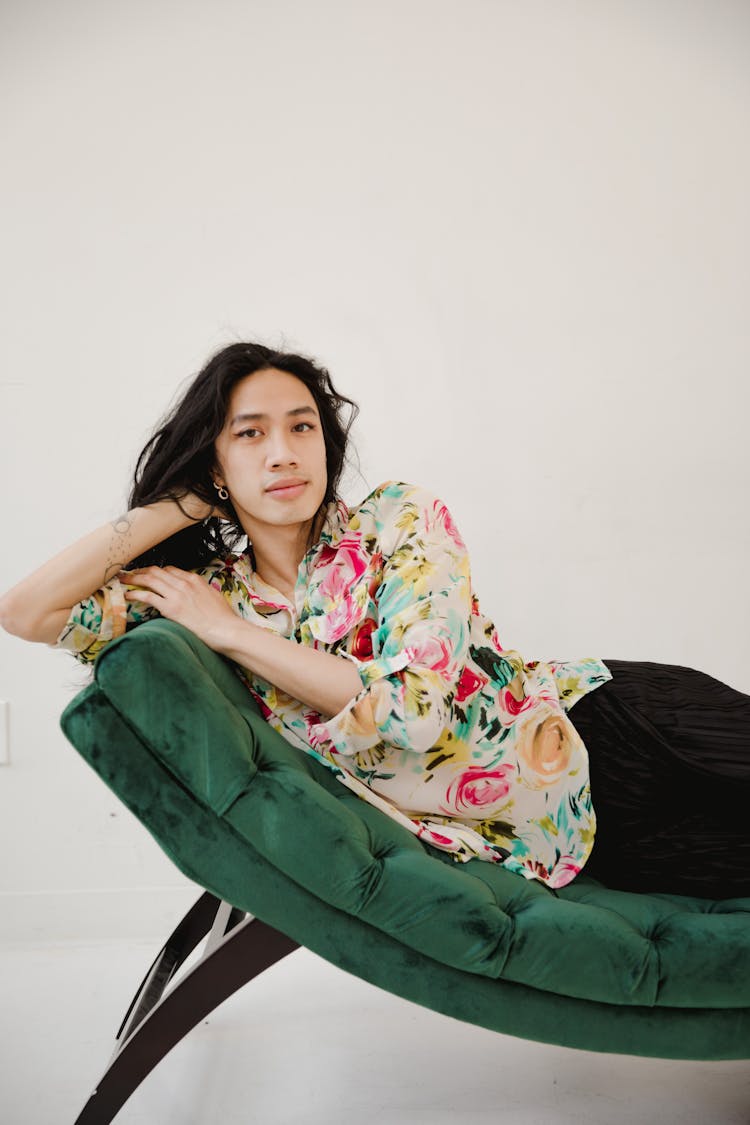 A Woman Wearing Floral Blouse