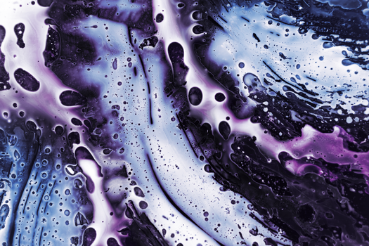 Vibrant abstract artwork featuring fluid shapes in purple and blue hues.