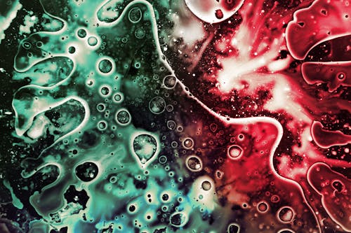 Green and Red Abstract Painting with Bubbles