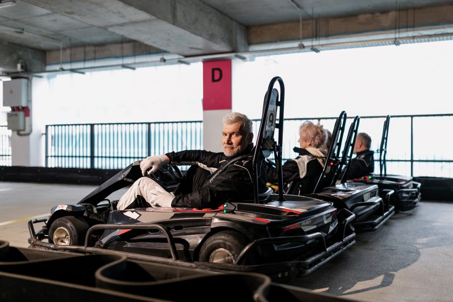 Indoor go-kart track with electric karts