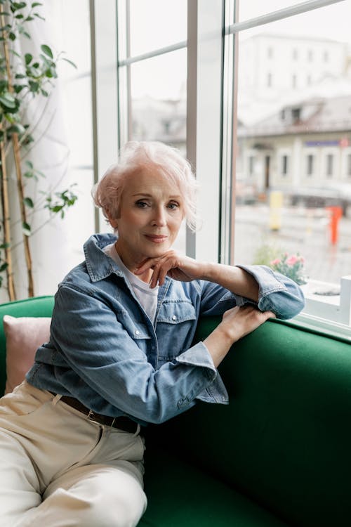 Eldelry Woman wearing Denim Jacket 