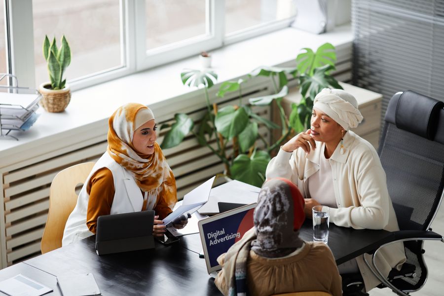 Women in a small group conversation