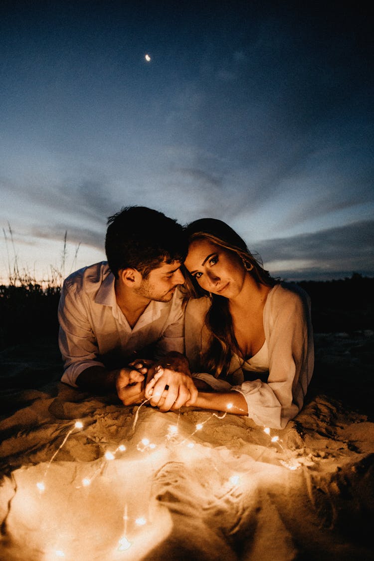 Couple Spending Time In Night Outside