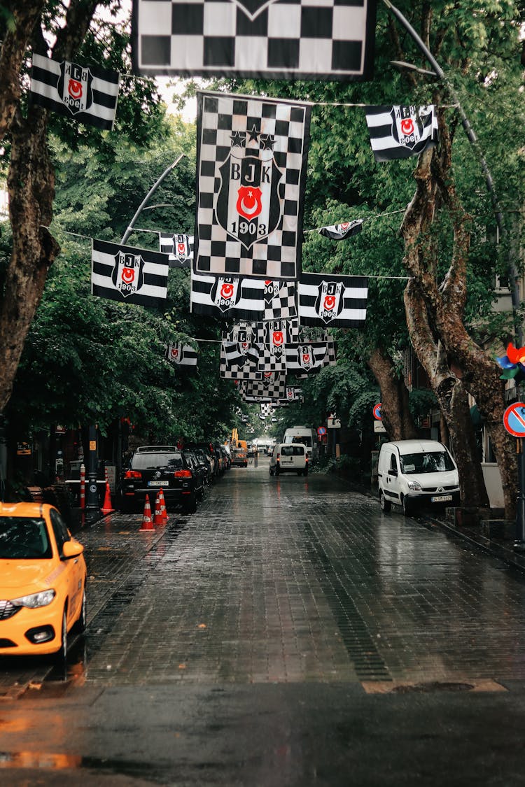 Banners Hanging Above A Street