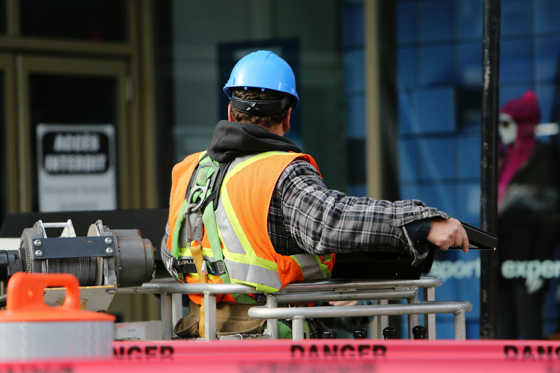 Roadworker wearing safety gear