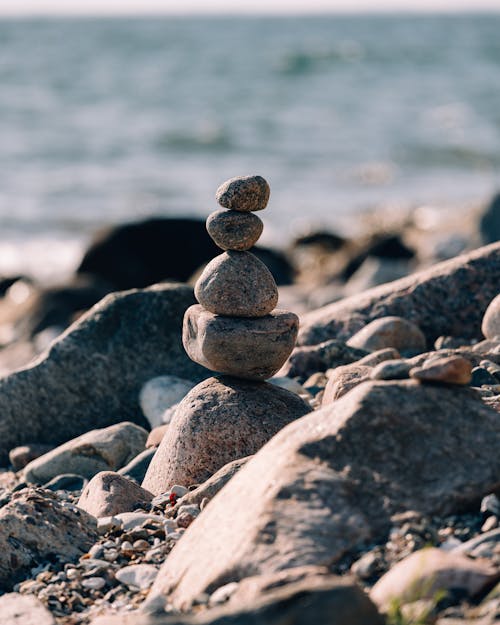 Close-Up Shot of Stack of Stones