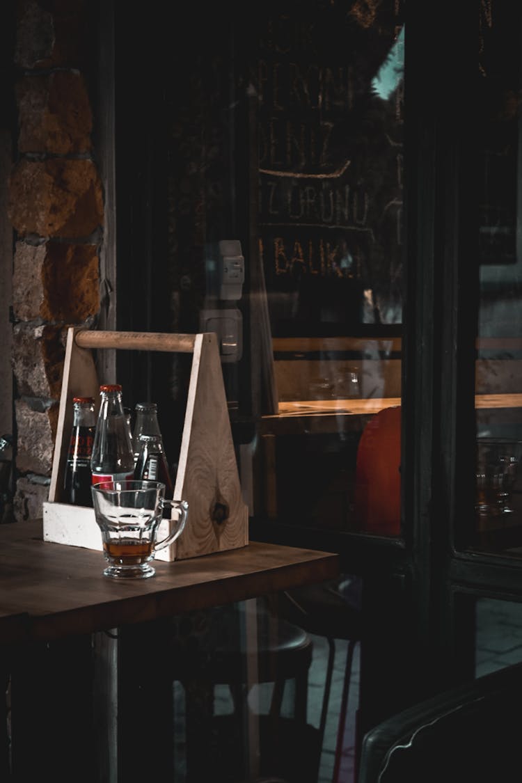 Empty Glass Standing On A Table In A Cafe 