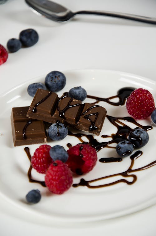 Close-up of Chocolate and Berries on a Plate 