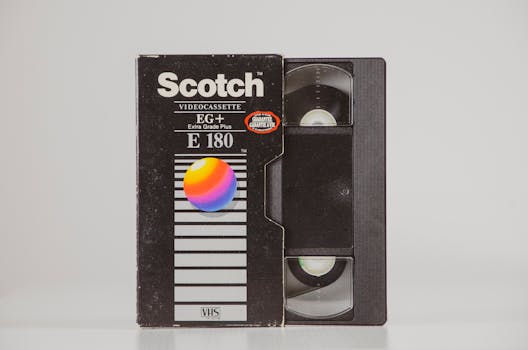 A classic VHS cassette tape in its case, showcasing nostalgic vintage technology.