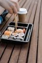 Sushi on Black Rectangular Tray