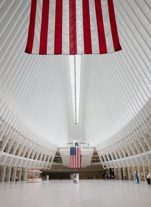 USA Flag Inside a White Building