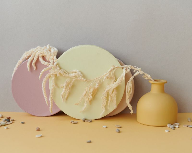 Pastel still life with geometric forms, photo by Daria Liudnaya on Pexels