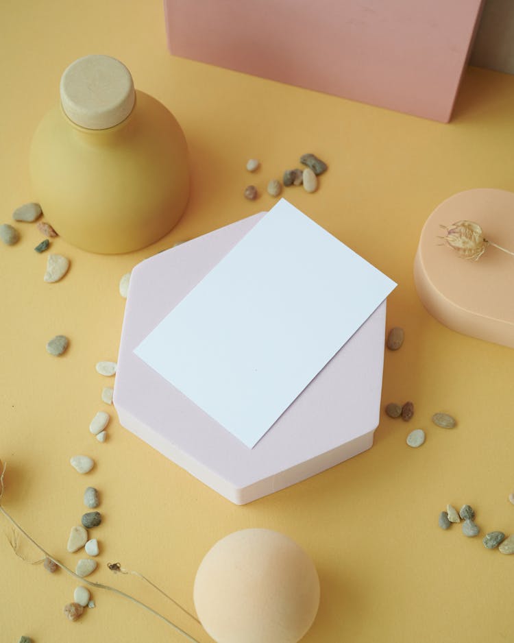 White Blank Card On Hexagon Box