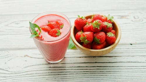 Free Close-Up Shot of a Delicious Strawberry Smoothie Stock Photo
