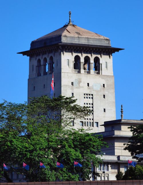 Free A view of Sultan Ibrahim Building in Johor Bahru, featuring architectural design against a clear blue sky. Stock Photo